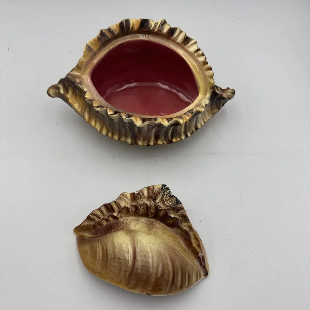 Vintage Atlantic Mold Ceramic Large Conch Sea Shell Planter Vase Brown Glossy